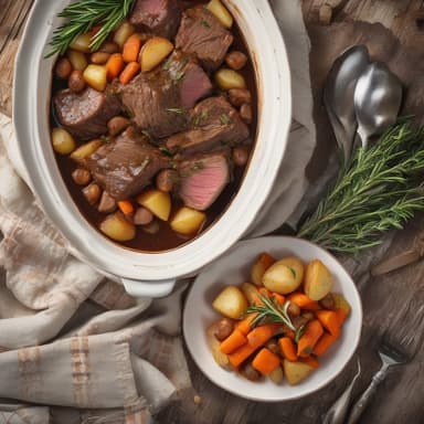 Braised Rosemary Beef Bourguignon with Carrot-Potato Hash