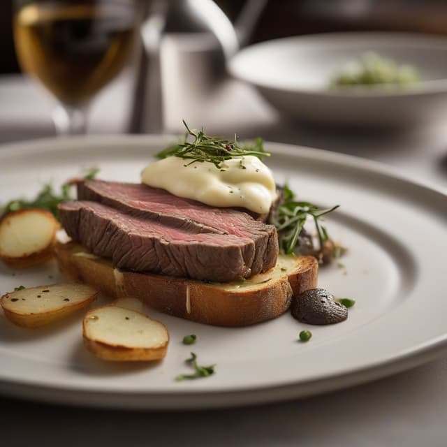 Pan-Seared Beef and Potato Tartine with Truffle Aioli