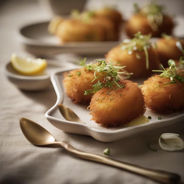 Potato and Egg Croquettes with Crispy Shallot Garnish